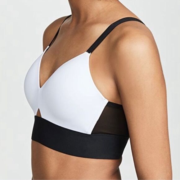 SPANX Workout to Waves Bra Black and White Wireless Sports Bra Swim Top Medium - Picture 2 of 9